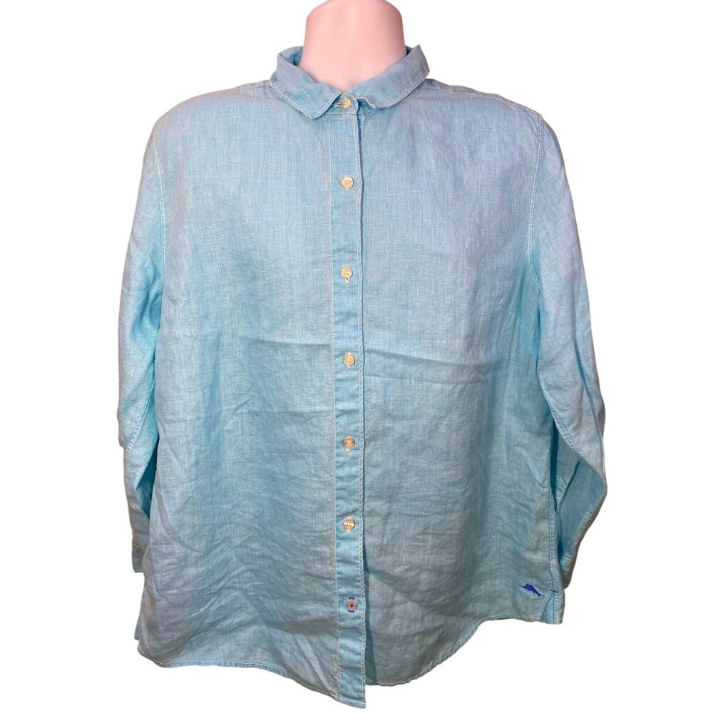 TOMMY BAHAMA RELAX 100% Linen Blue Long Sleeve Button Up XL
